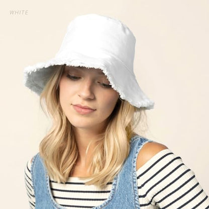 CHOK.LIDS Frayed Bucket Hat Washed Cotton Floppy Wide Brim Boonie Cap - color: Light Grey