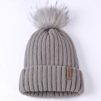 FURTALK Womens Winter Knitted Beanie Hat with Faux Fur Pom Warm Knit Skull Cap Beanie for Women - color: Fog Gray