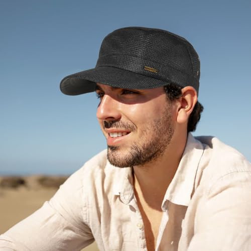Initlove Cadet Army Cap for Men Women Military Hat Mesh Flat Top Hats for Summer - color: Black