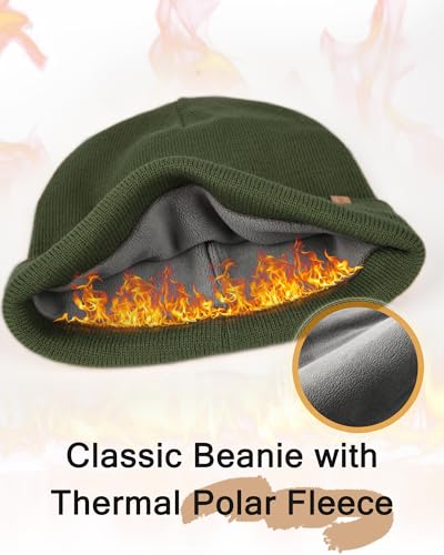 FURTALK Mens Winter Fleece Lined Knit Cuffed Beanie - color: Green