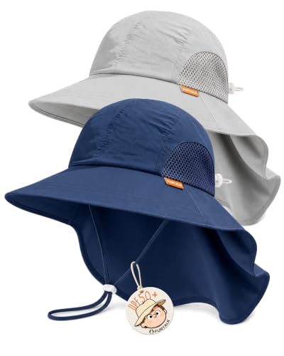 FURTALK Toddler Kids Sun Hat UPF 50+ Sun Protective Bucket Hat for Baby Summer Beach Hats - color: Grey+navy, size: 2-5T