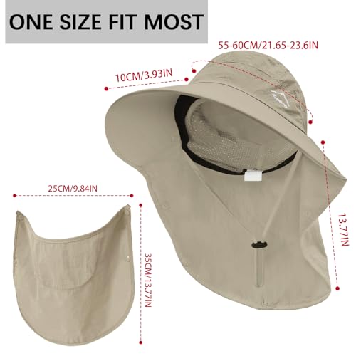 Rosoz Sun Hat for Men Women with Neck Flap& Removable Face Cover Wide Brim - color: 1pack-khaki