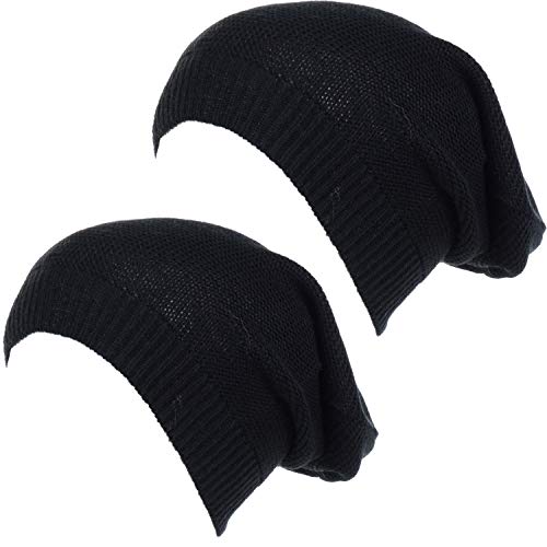 an Unisex Striped Knit Slouchy Beanie Hat Lightweight Soft Fashion Cap - color: 5104-2pk-blk