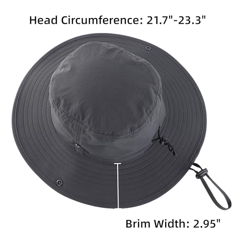 Connectyle Sun Hat for Men Women Outdoor UV Protection Safari Hat for Fishing Hiking Gardening Breathable Cowboy Hat UPF50 - color: Dark Grey