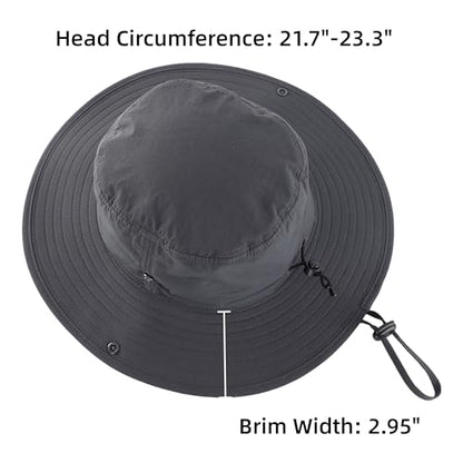 Connectyle Sun Hat for Men Women Outdoor UV Protection Safari Hat for Fishing Hiking Gardening Breathable Cowboy Hat UPF50 - color: Dark Grey