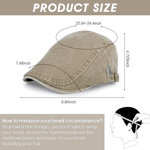 3Pcs Men's Newsboy Caps Cotton Cooling Hat Adjustable Flat Cap for Men - color: Washed-green+khaki+navyblue