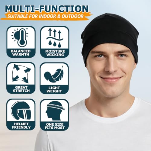 Headshion 100% Cotton Skull Caps Beanie Sleeping Hats for Men Women - color: Black & Black