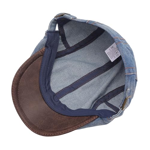 ZLYC Men Cotton Flat Cap Summer Scally Newsboy Beret Driver Hat - color: Denim Blue