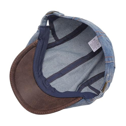 ZLYC Men Cotton Flat Cap Summer Scally Newsboy Beret Driver Hat - color: Denim Blue