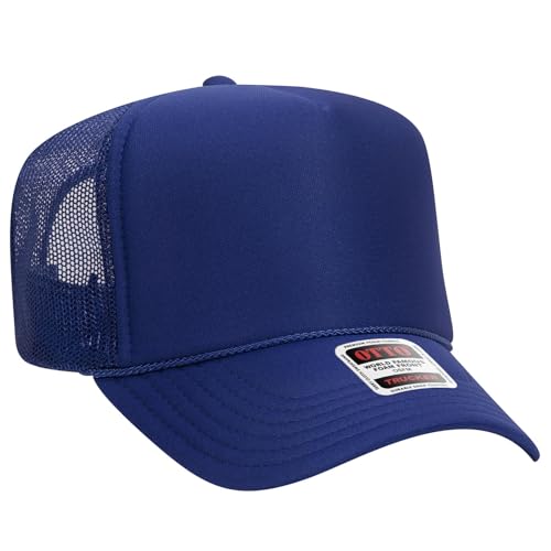 OTTO Cap 5 Panel High Crown Foam Front Mesh Back Trucker Hat, One Size - color: 001 - Royal