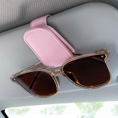 Sunglass Holder for Car, Visor Sunglasses Holder Clip Magnetic Leather - color: Pink