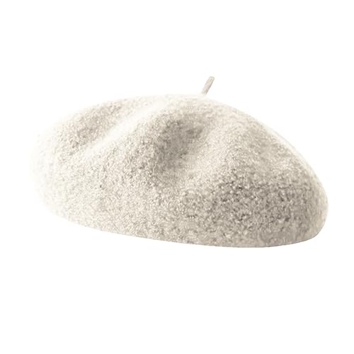 French Beret Hats for Women - Soft Warm Wool Solid Color Beanie Winter Cap - color: White