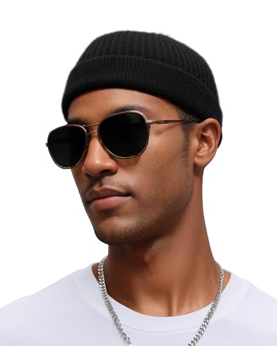 vidsel Thin Wool Fisherman Beanie for Men Short Knit Cuff Trawler Watch Hat - color: 1pcs-black
