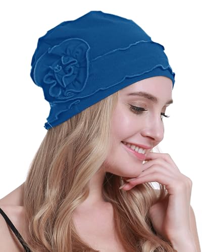 osvyo Chemo Headwear Turban Cap for Women - Cancer Beanie Hair Loss Sealed Packaging - color: Cotton Deep Sea Blue