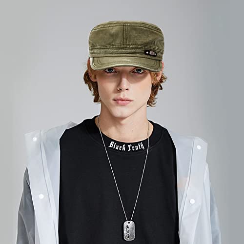 Unisex Cadet Army Cap Adjustable Flat Top Cap Washed Cotton Military Hat Baseball Cap - color: Green