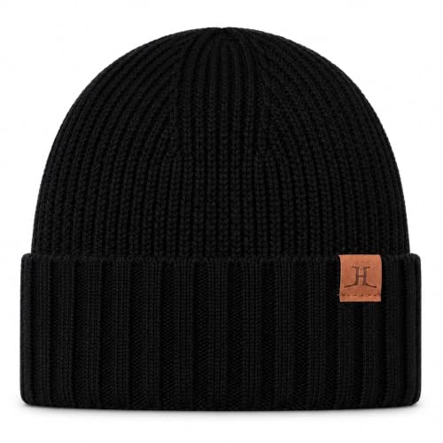 Winter Beanies Hats for Men, Knit Fleece Beanie Skull Caps, Mens Toboggans Ribbed Cuffed Stocking Hat - color: Black