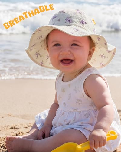 HONGTEYA Baby Sun Hat Muslin Wide Brim Toddler Girl Beach Bucket Hat - color: Purple/Floralr, size: 2-5T