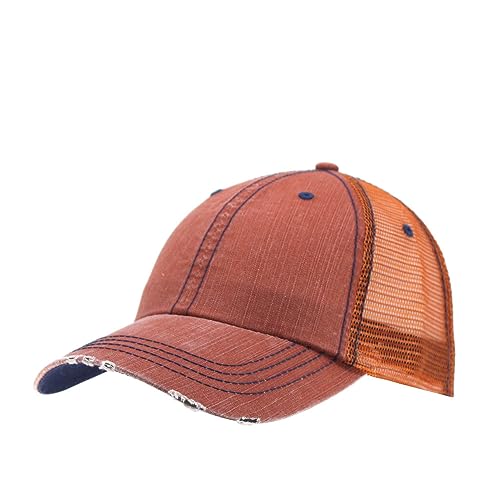 The Vintage Year Distressed Cotton Unstructured Soft Mesh Breathable Adjustable Dirty Wash Dad Hat Trucker Baseball Cap - color: Distressed Orange