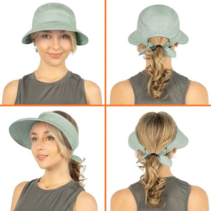 SUN CUBE Womens Sun Hat UV Protection Wide Brim Zip-Off Golf Visor - color: Light Gray