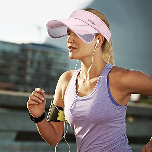 2 Pack Sun Golf Visor Hats for Women, Adjustable Retractable Brim Golf Cap Beach Hats for Women - color: Blue/Pink