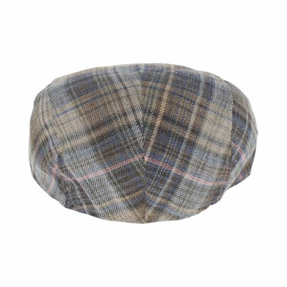 Hats in the Belfry Italia Men's Flat Cap, 100% Linen, Blue Brown Cream Plaid, Made in Italy, Newsboy Style, Casual Wear - color: Blue Plaid, size: X-Large