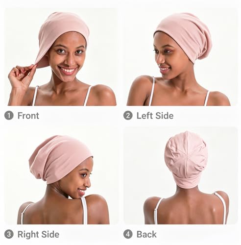 JarseHera 100% Cotton Slouchy Beanie for Women Men Soft Chemo Headwear Set - color: 2 Pcs,pink+purple