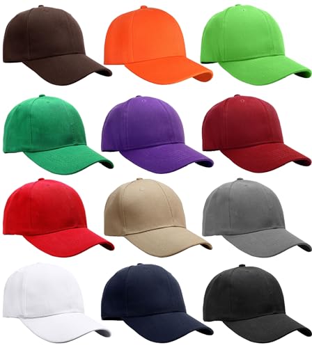 Falari Wholesale Bulk Lot 12-Pack Baseball Cap Adjustable Size Plain Blank Solid Color - color: Assorted Color Group 2
