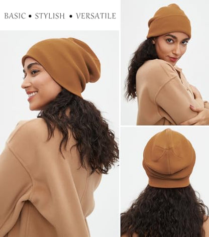 ROYBENS 100% Cotton Beanie Hat for Women Men Warm Winter Hats Knit Beanies - color: Brown