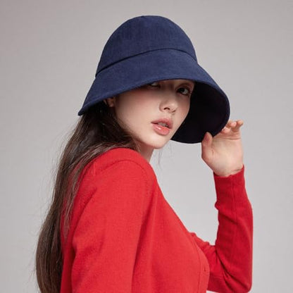 WHITE SANDS MOJA Linen Blend Victorian Bonnet Hat Sun Cap, Foldable Summer Visor | NEW Katy - color: Navy