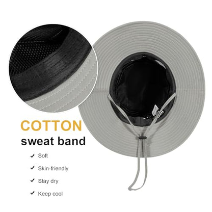 Bucket Sun Hat for Women Wide Brim Breathable Mesh UPF50+ Safari Hat Criss Cross Ponytail Hole Outdoor Rain Hat - color: Grey