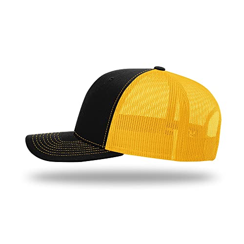 Richardson 112 Classic Six-Panel Adjustable Snapback Trucker Cap - color: Black/Gold