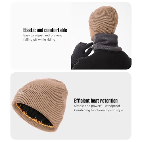 Winter Beanie for Men Women Fleece Lined Beanies Hats Soft Warm Thick Knit Hat - color: Khaki