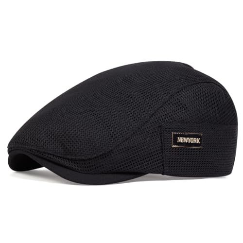 Newsboy Cap, Mesh Summer Flat Cap, Summer Hats for Men - color: Black