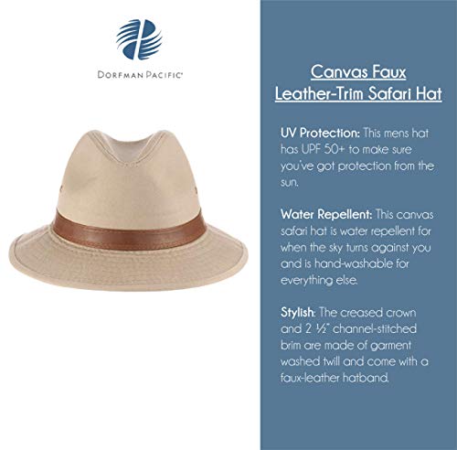 Dorfman Pacific Men's One-Piece Canvas Faux Leather-Trim Safari Hat - color: Black, size: Large