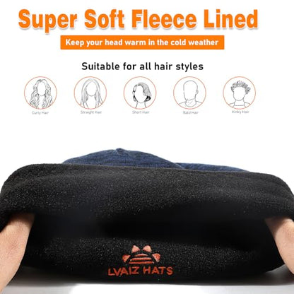 Lvaiz Winter Fleece Lined Beanie Hat for Men Women Reversible Skull Cap - color: Blue+black