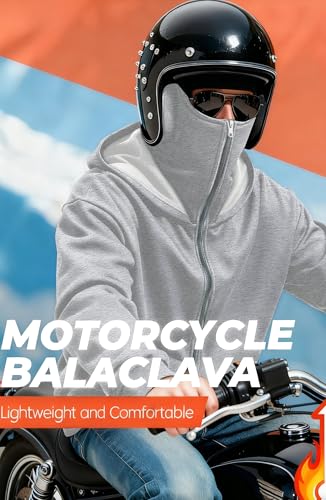 Zip Up Balaclava Hoodie Warm Sweatshirts Fleece Jackets Outwear - color: Light Grey, size: Medium