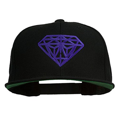 Big Diamond Outline Embroidered Flat Bill Black Cap - color: Purple