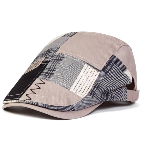Classic Flat Cap for Men, Adjustable Cotton Newsboy Cap - color: Grey 1