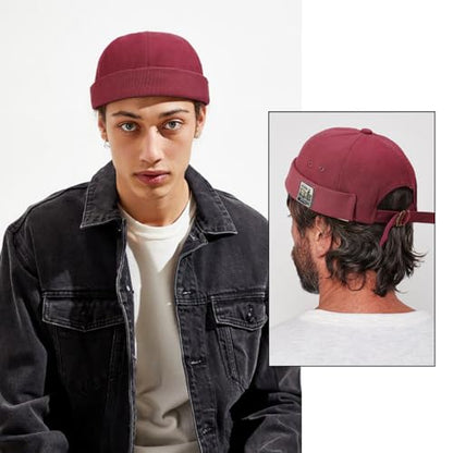Glamorstar Dome Brimless Hats for Women Men Sailor Docker Beanie Cap Hip Hop Hats - color: Red D