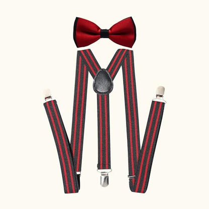 BABEYOND 1920s Mens Gatsby Gangster Accessories Set Panama Hat Suspender Bow Tie - color: Beige Red Set