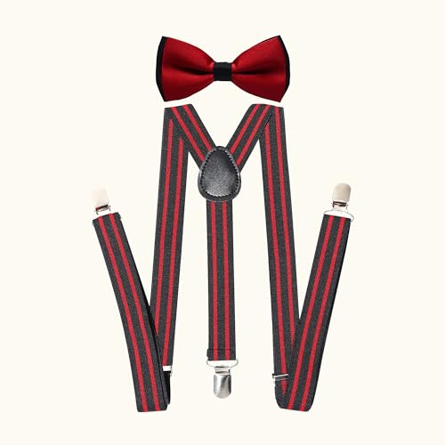 BABEYOND 1920s Mens Gatsby Gangster Accessories Set Panama Hat Suspender Bow Tie - color: Beige Red Set