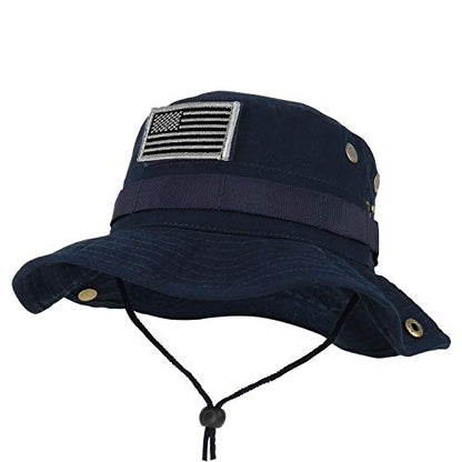 Armycrew Military American Flag Hook and Loop Patch Boonie Cap with Chin Strap - color: Navy