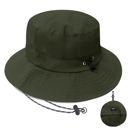 PFFY Waterproof Bucket Hats for Men Women Packable Sun Hat for Outdoors - color: Solid Green