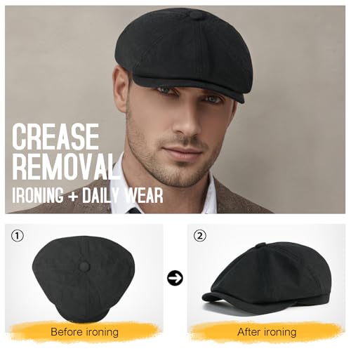 BOTVELA Men's Newsboy Gatsby Hat Cotton Cabbie Cap - color: Black, size: 7 1/4