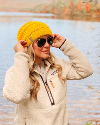 FURTALK Winter Beanie Hat for Women Satin Lined Cable Knit Chunky Slouchy Beanies Skull Warm Cap - color: Yellow