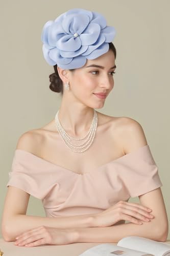 BABEYOND Fascinators Hats for Women Layered Flower Tea Party Derby Hats - color: Light Blue
