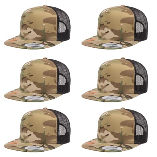 Yupoong 5-Panel YP Classic Trucker Cap | High Profile Flat Visor Snapback - color: Multicam Green