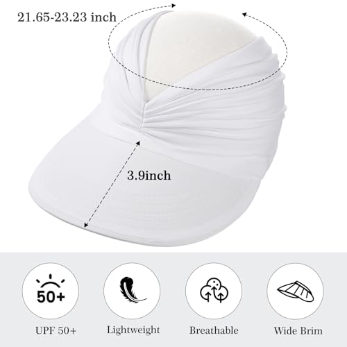 Sun Hats for Women, Wide Brim UV Protection Foldable Sun Visor Hats, UPF50+ - color: White