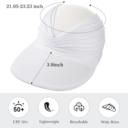 Sun Hats for Women, Wide Brim UV Protection Foldable Sun Visor Hats, UPF50+ - color: White