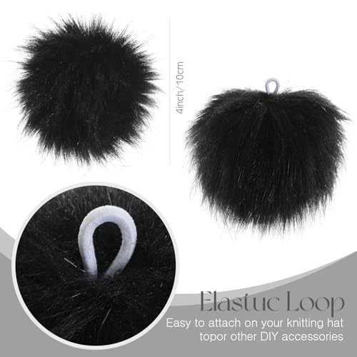 Tatuo 16 Pcs Faux Fur Pom Poms for Hats, Black - color: Black